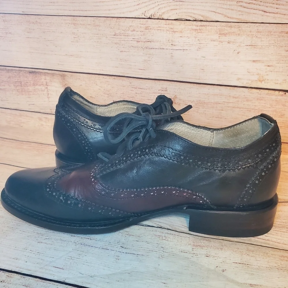Freebird Mens Size 9 King Wingtip Oxford Black Burgundy Derby Dress Shoes
